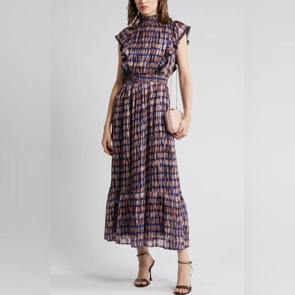 Lost + Wander Dresses & Skirts - Lost + Wander Brown and Cream Sheath Maxi Dress Cap Sleeve
